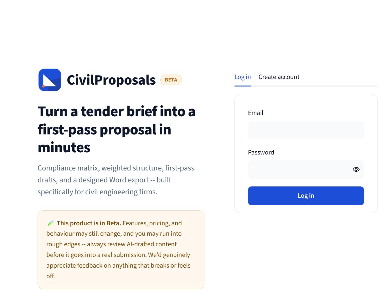 CivilProposals sign-in screen